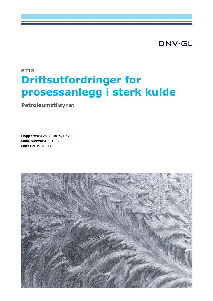 Forsiden av dokumentet Driftsutfordringer for prosessanlegg i sterk kulde