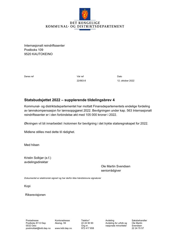 Forsiden av dokumentet Supplerende tildelingsbrev 4.pdf 2022
