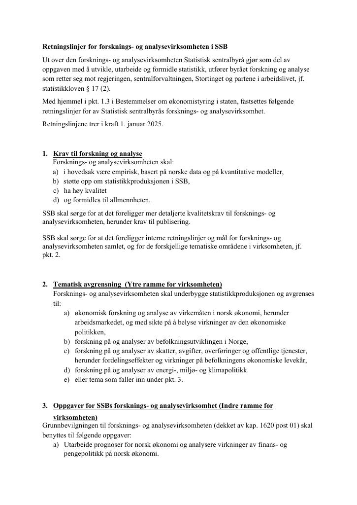 Forsiden av dokumentet Retningslinjer for forsknings- og analysevirksomheten