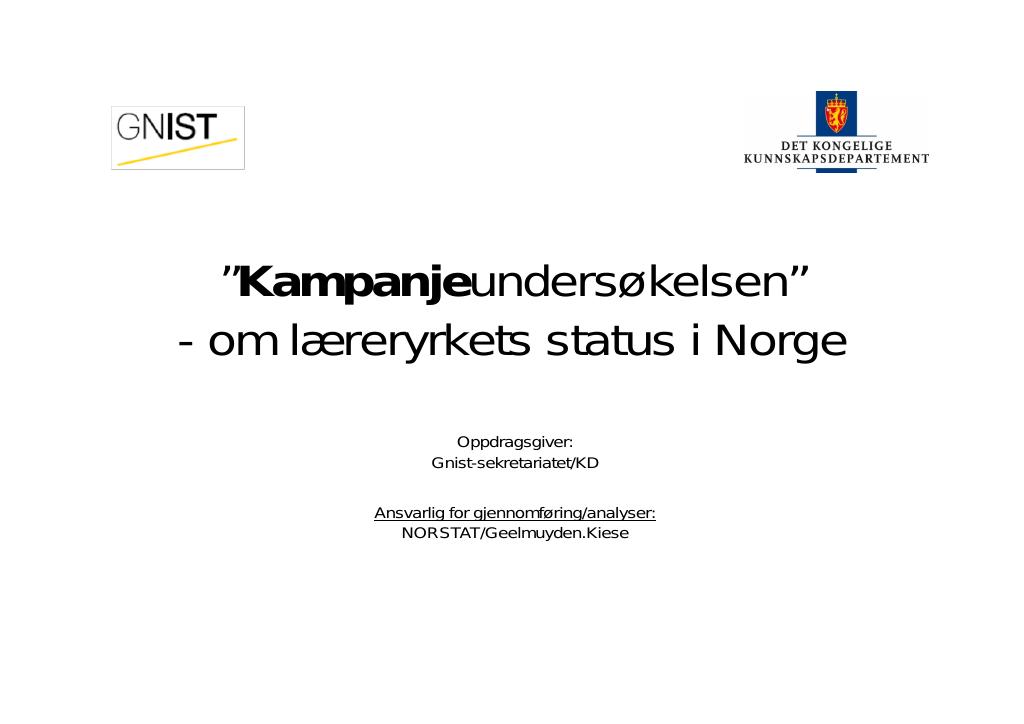 Forsiden av dokumentet Undersøkelse om læreryrkets status 2012