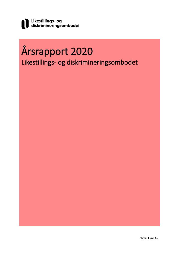 Forsiden av dokumentet Årsrapport Likestillings- og diskrimineringsombudet 2020