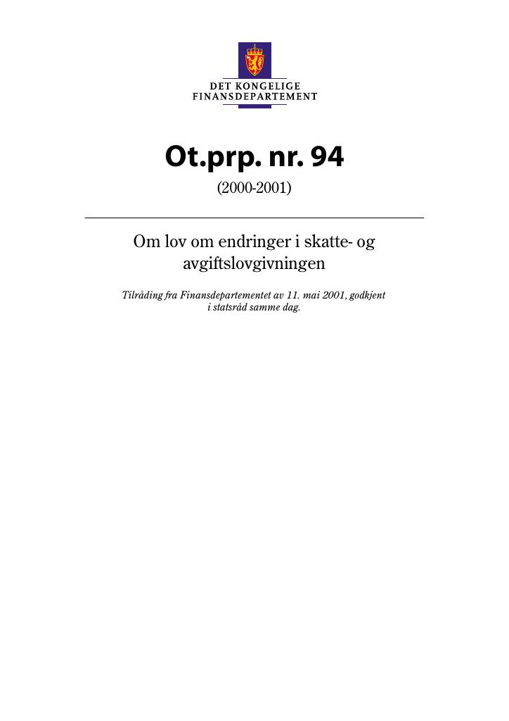 Forsiden av dokumentet Ot.prp. nr. 94 (2000-2001)