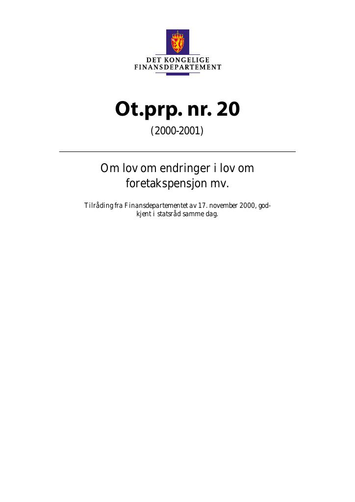 Forsiden av dokumentet Ot.prp. nr. 20 (2000-2001)