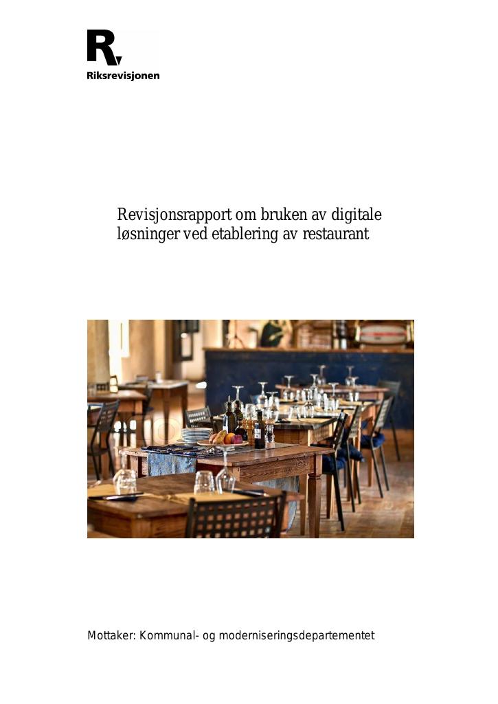 Forsiden av dokumentet Revisjonsrapport om bruken av digitale løsninger ved etablering av restaurant