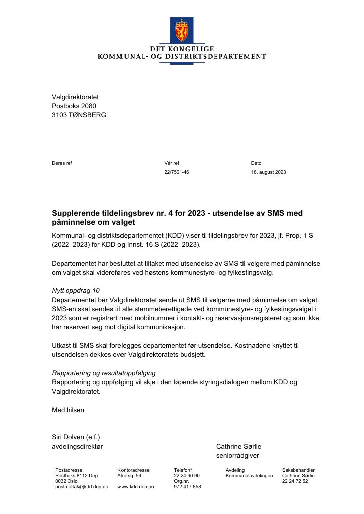 Forsiden av dokumentet tilleggsbrev nr. 4 (pdf) 2023