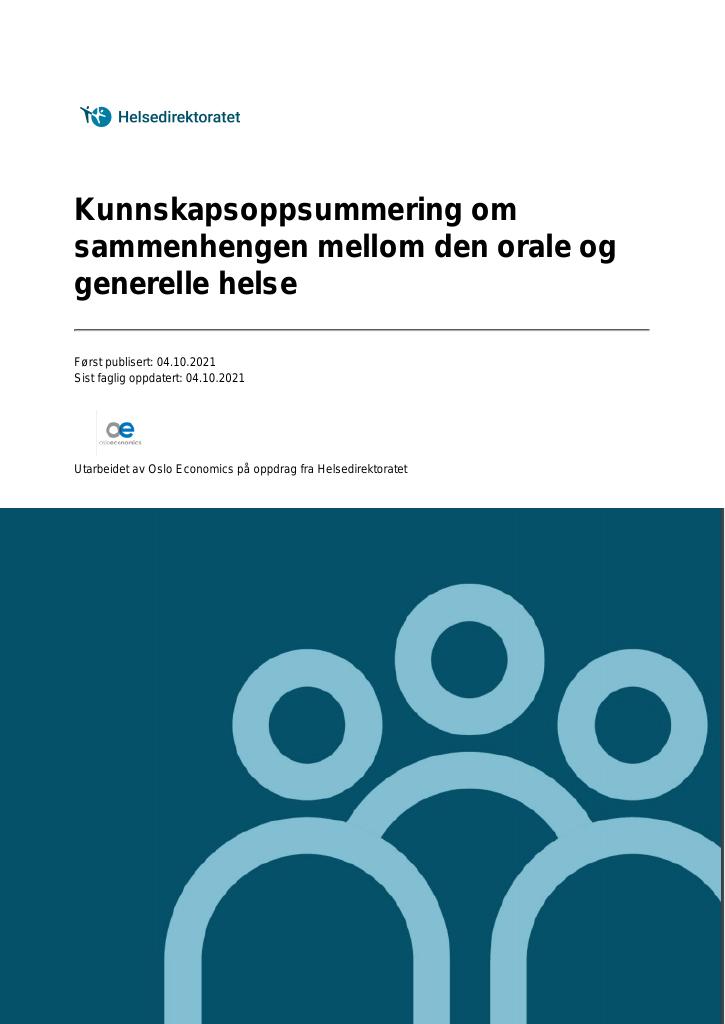 Forsiden av dokumentet Kunnskapsoppsummering om sammenhengen mellom den orale og generelle helse