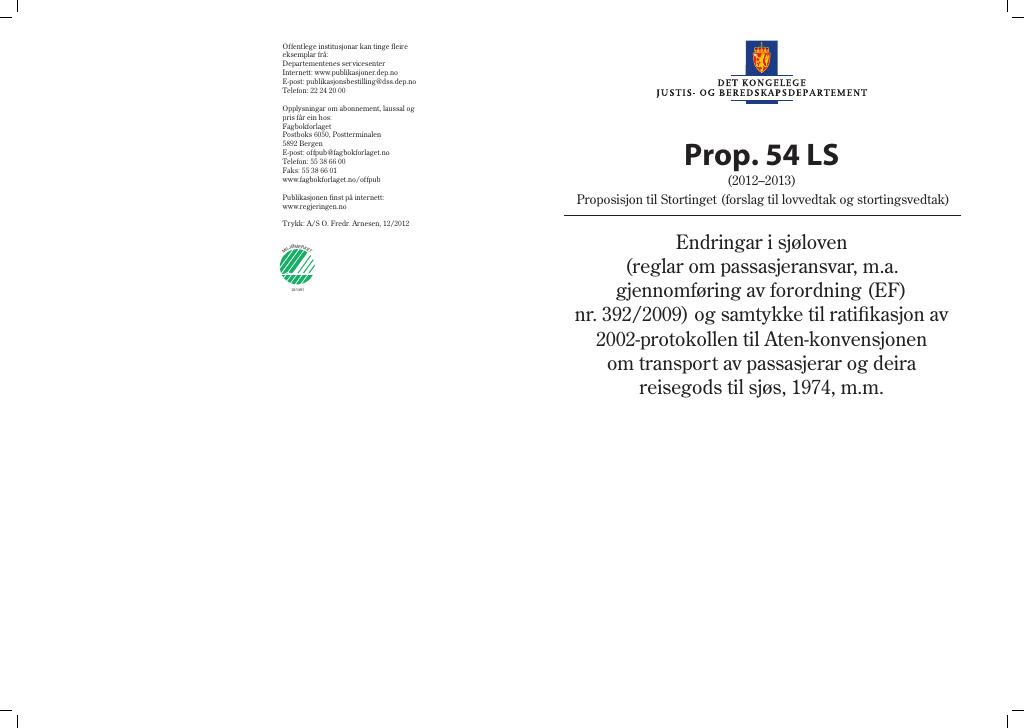 Forsiden av dokumentet Prop. 54 LS (2012–2013)