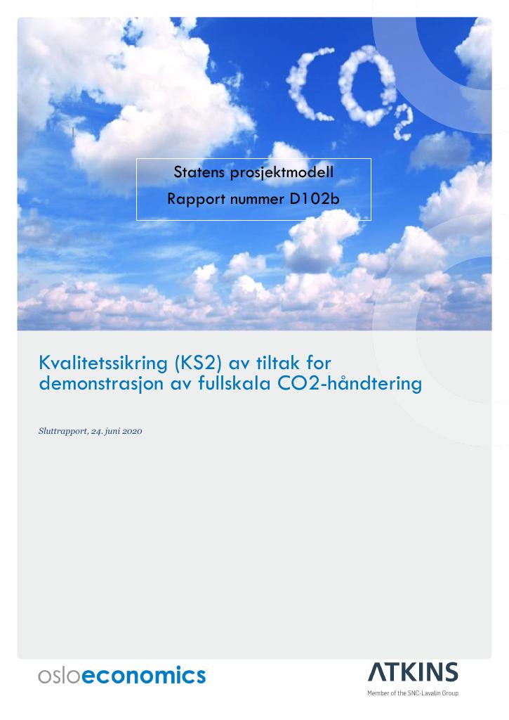 Forsiden av dokumentet Kvalitetssikring (KS2) av tiltak for demonstrasjon av fullskala CO2-håndtering