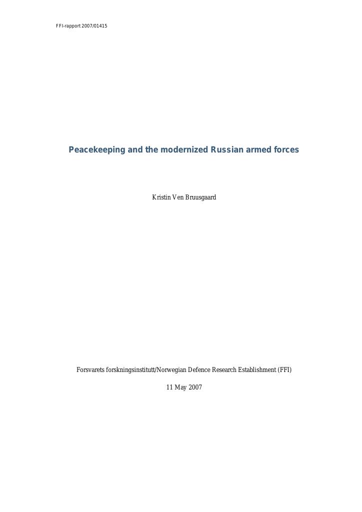 Forsiden av dokumentet Peacekeeping and the modernized Russian armed forces