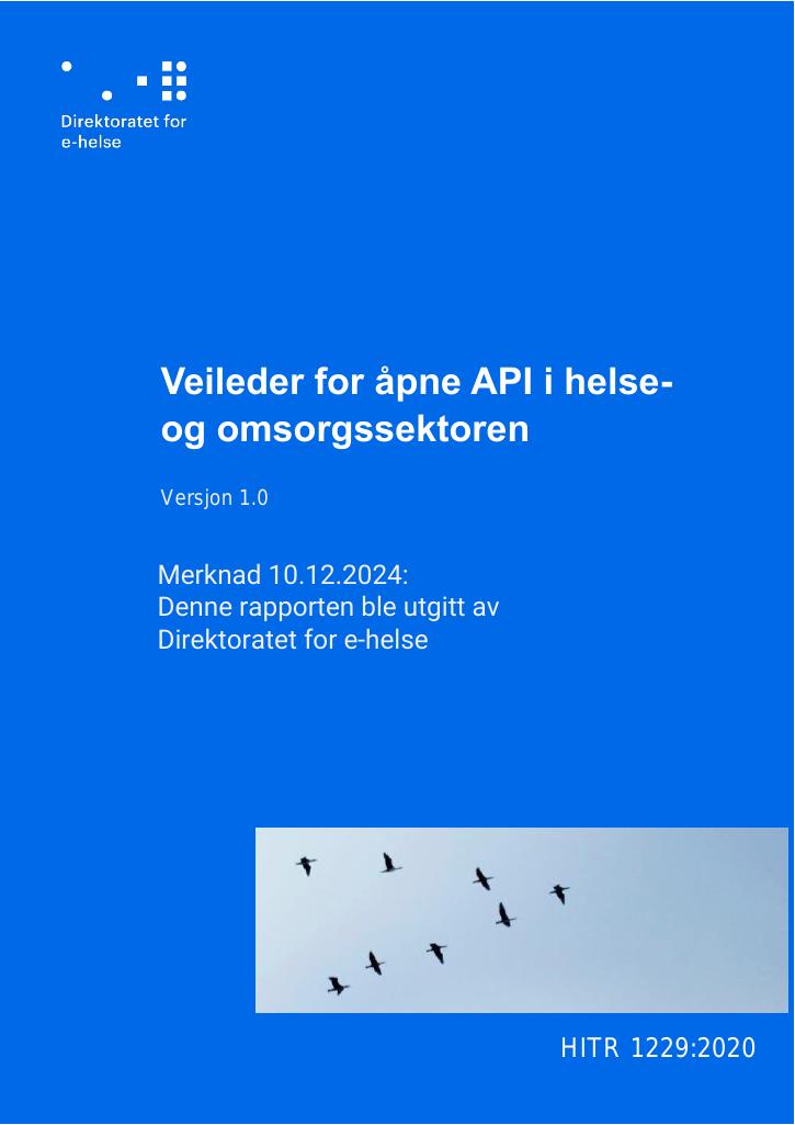 Forsiden av dokumentet Veileder for åpne API i helse- og omsorgssektoren
