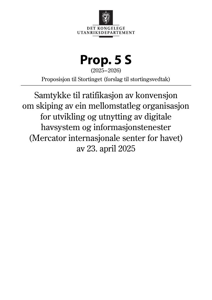 Forsiden av dokumentet Prop. 5 S (2025–2026)