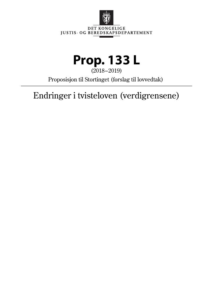 Forsiden av dokumentet Prop. 133 L (2018–2019)