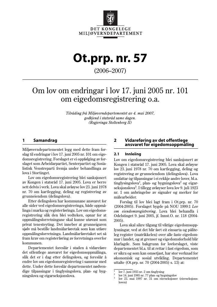 Forsiden av dokumentet Ot.prp. nr. 57 (2006-2007)