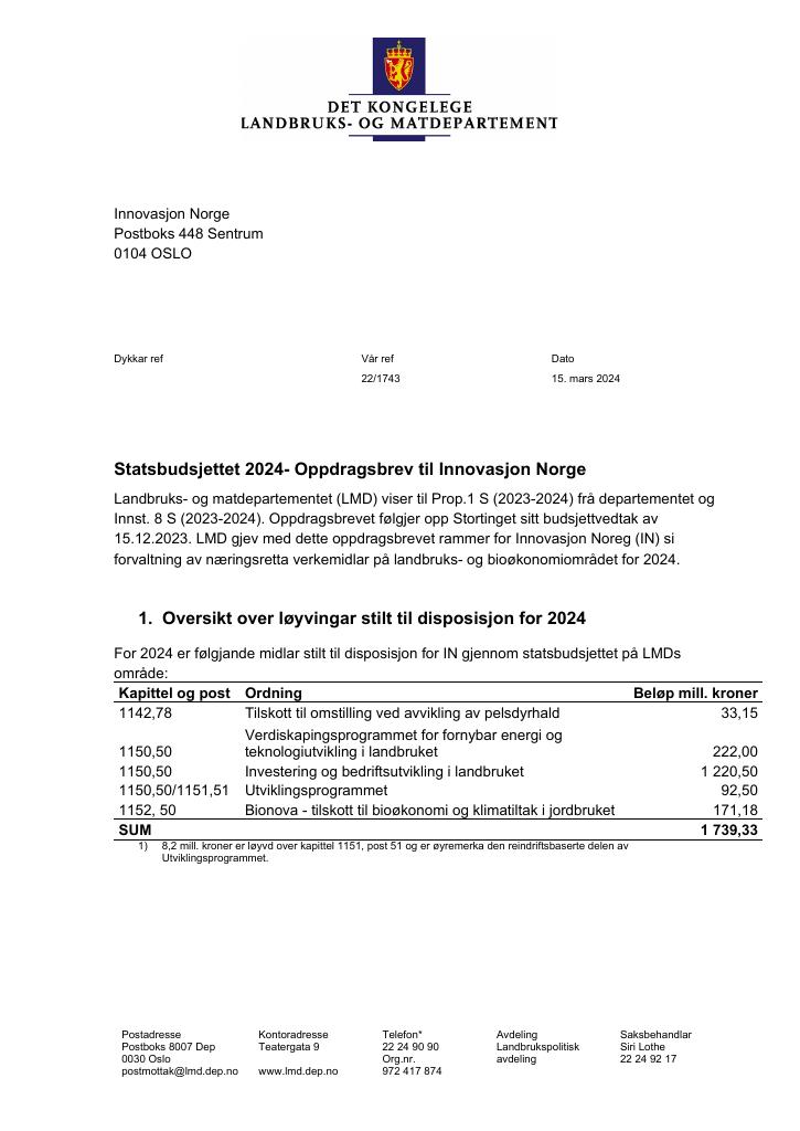 Forsiden av dokumentet Oppdragsbrev