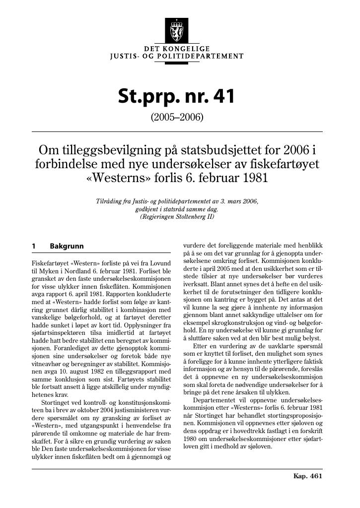 Forsiden av dokumentet St.prp. nr. 41 (2005-2006)