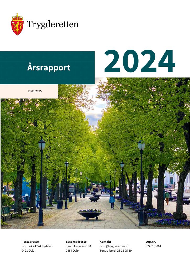 Forsiden av dokumentet Årsrapport Trygderetten 2024 - med riksrevisjonsberetning
