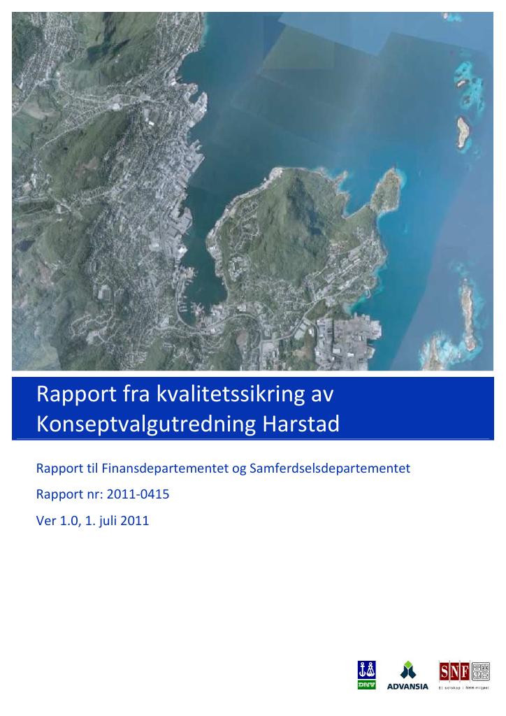 Forsiden av dokumentet Kvalitetssikring (KS1) av konseptvalgutredning for Harstad