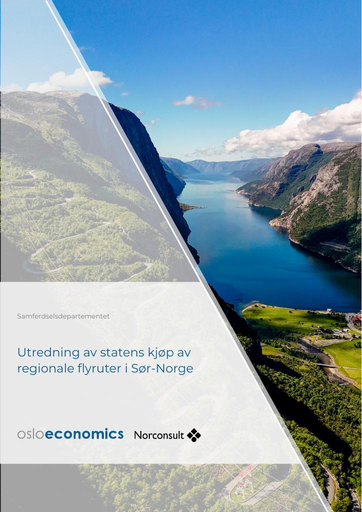 Forsiden av dokumentet Utredning av statens kjøp av regionale flyruter i Sør-Norge