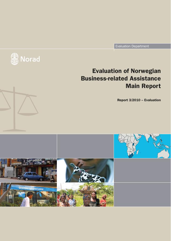 Forsiden av dokumentet Evaluation of Norwegian Business-related Assistance Main Report