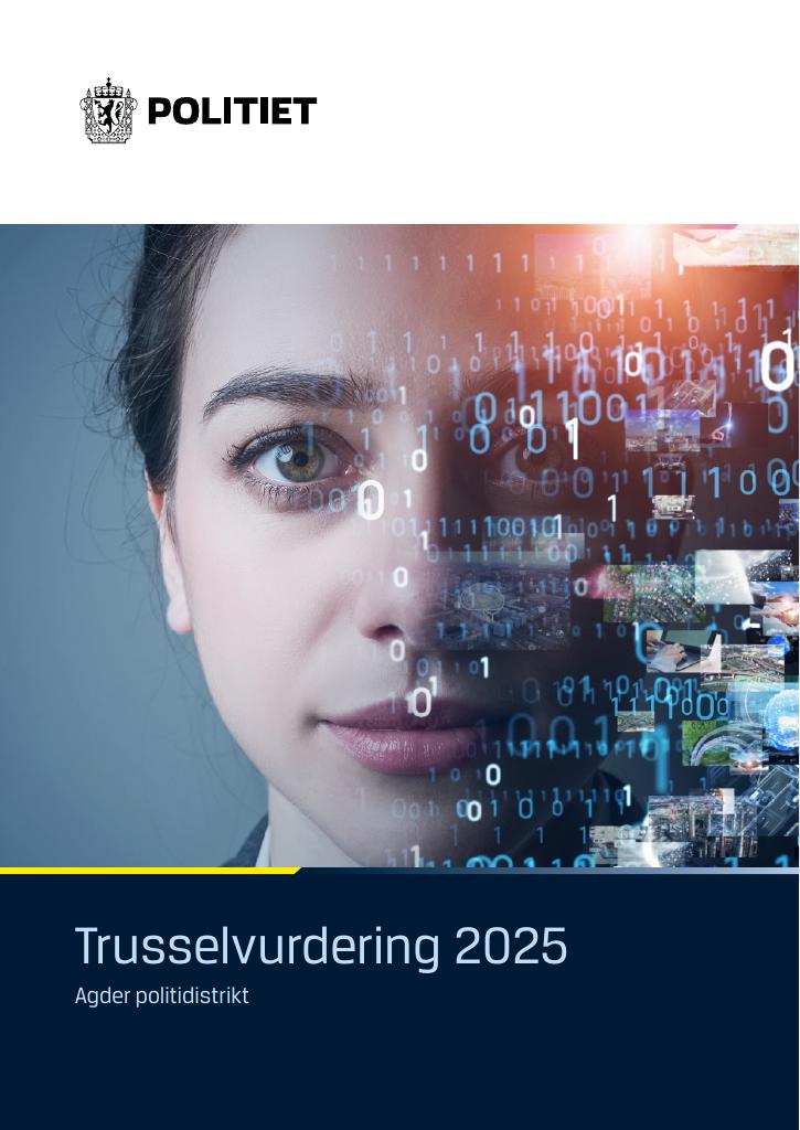 Forsiden av dokumentet Trusselvurdering for Agder politidistrikt 2025