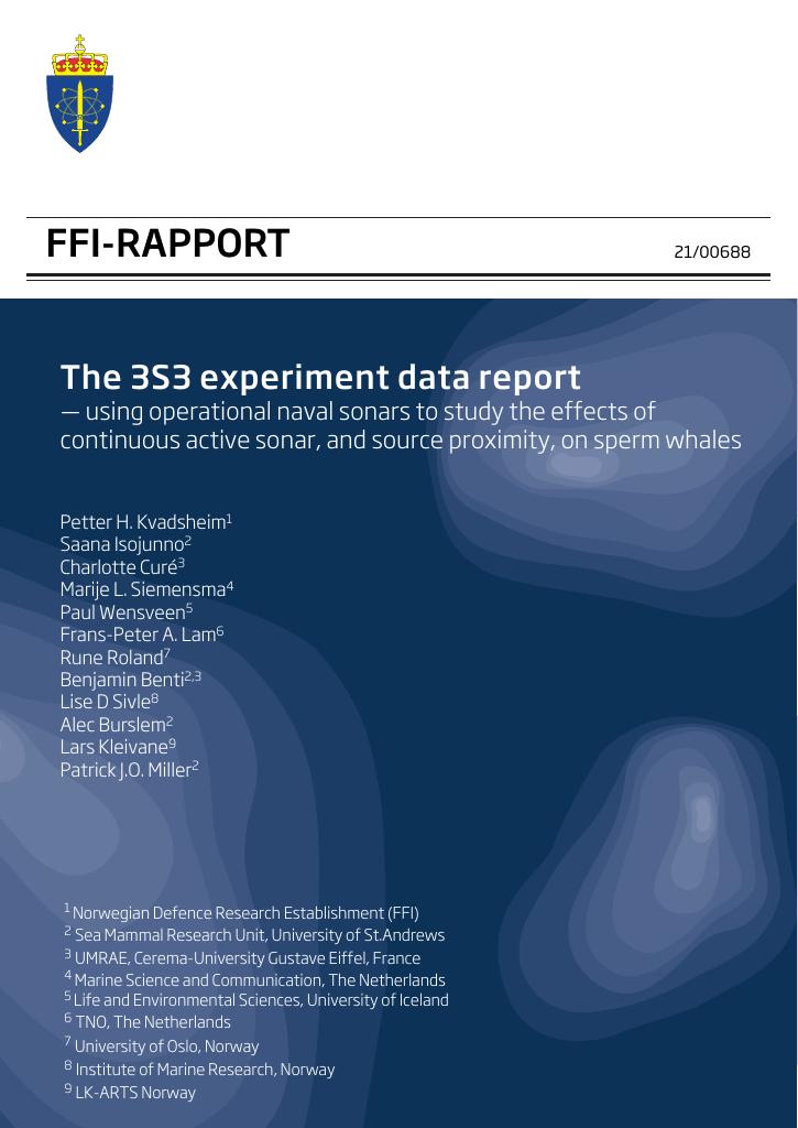 Forsiden av dokumentet The 3S3 experiment data report : using operational naval sonars to study the effects of continuous active sonar, and source proximity, on sperm whales