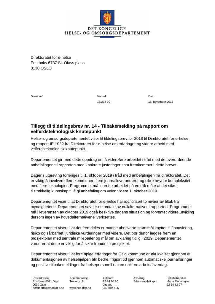 Forsiden av dokumentet Tildelingsbrev Direktoratet for e-helse 2022 - tillegg nr. 14