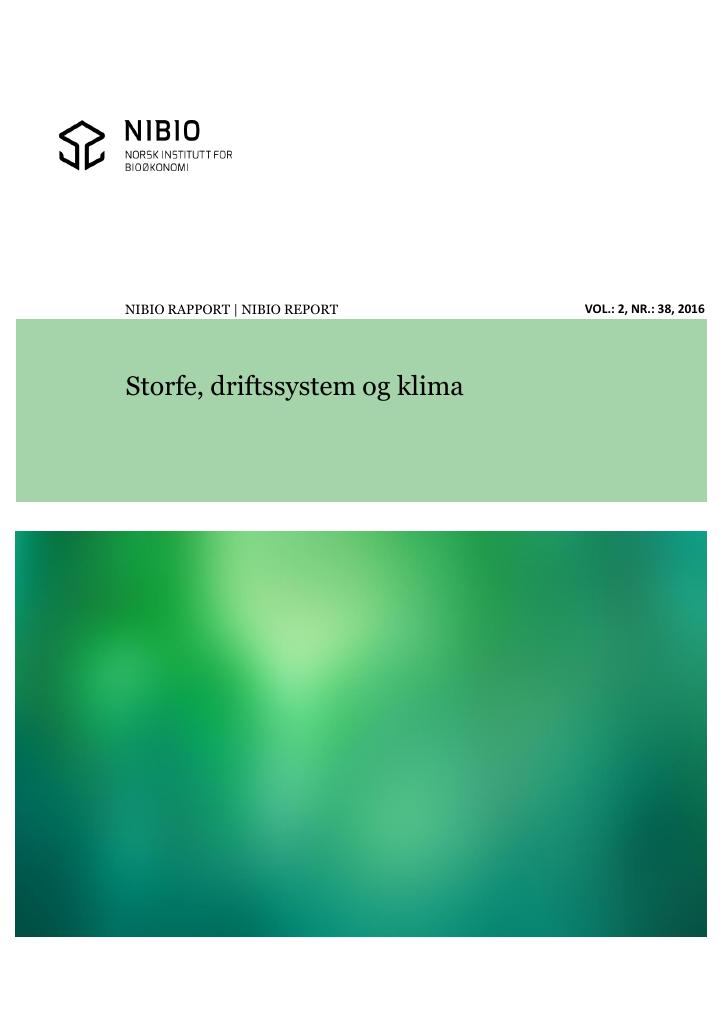 Forsiden av dokumentet Storfe, driftssystem og klima