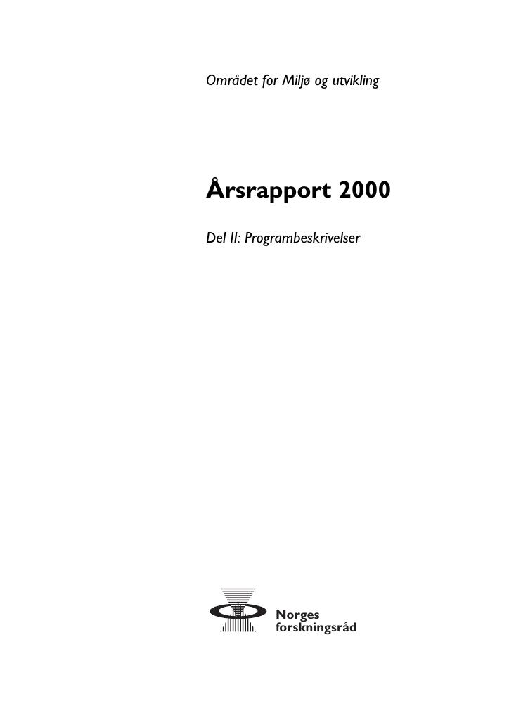 Forsiden av dokumentet Årsrapport Området for Miljø og utvikling 2000