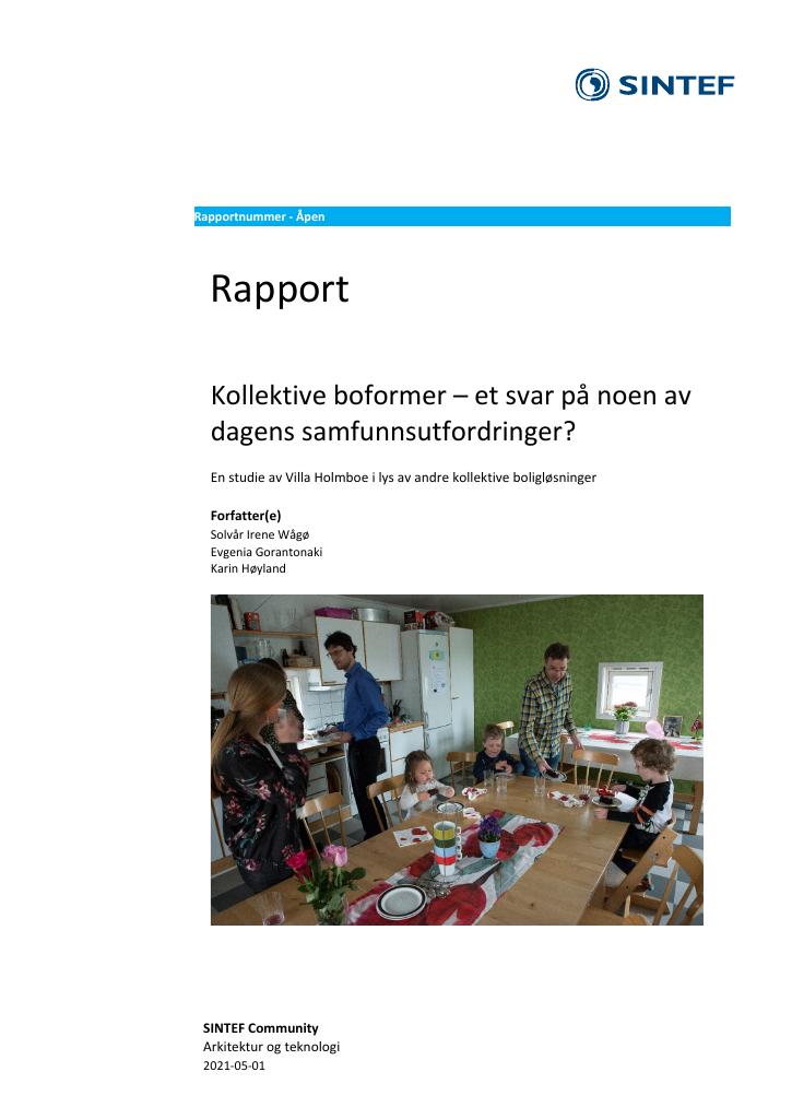 Forsiden av dokumentet Kollektive boformer - et svar på noen av dagens samfunnsutfordringer