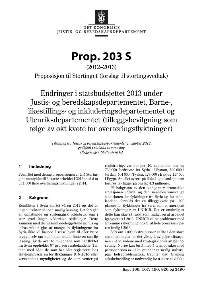 Forsiden av dokumentet Prop. 203 S (2012–2013)