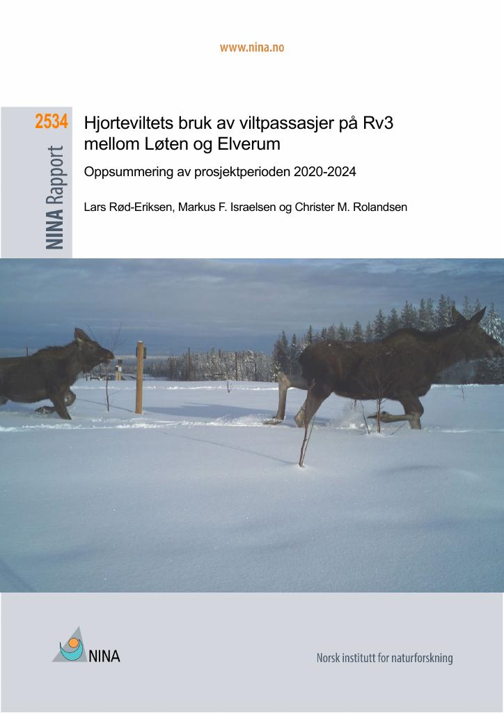 Forsiden av dokumentet Hjorteviltets bruk av viltpassasjer på Rv3 mellom Løten og Elverum