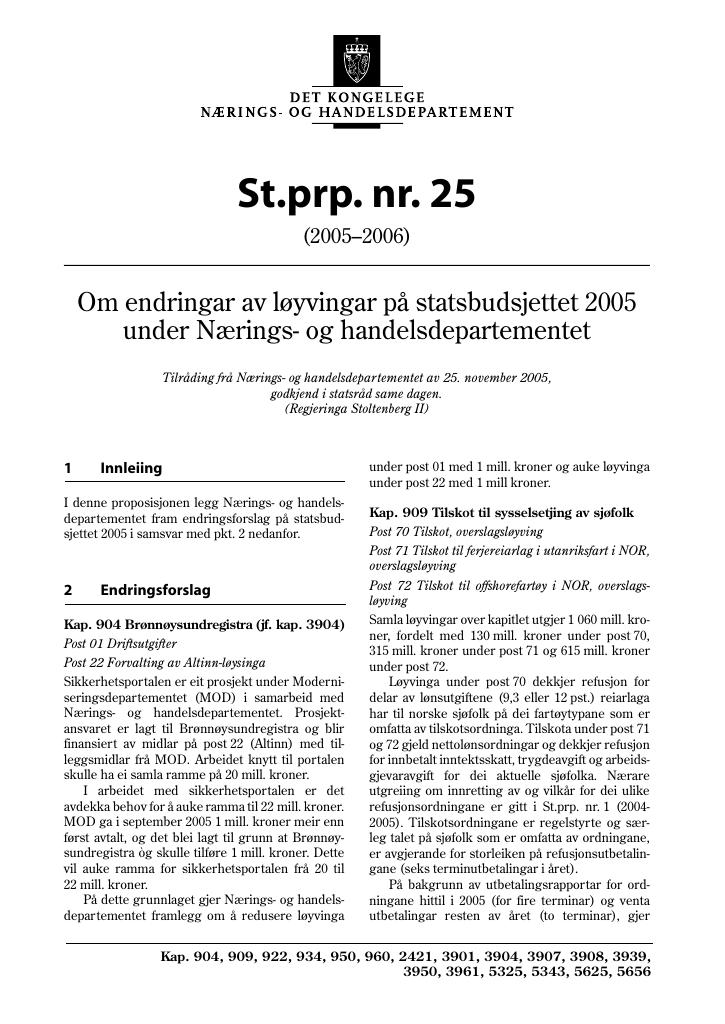 Forsiden av dokumentet St.prp. nr. 25 (2005-2006)