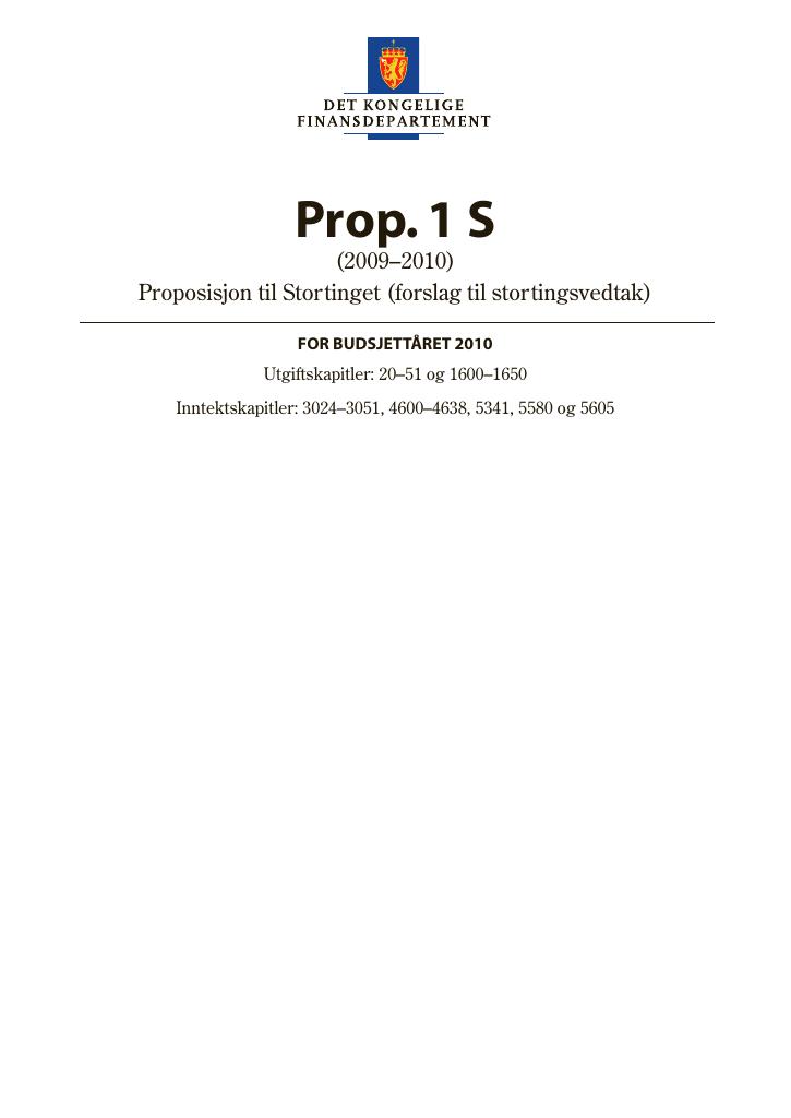 Forsiden av dokumentet Prop. 1 S (2009–2010)