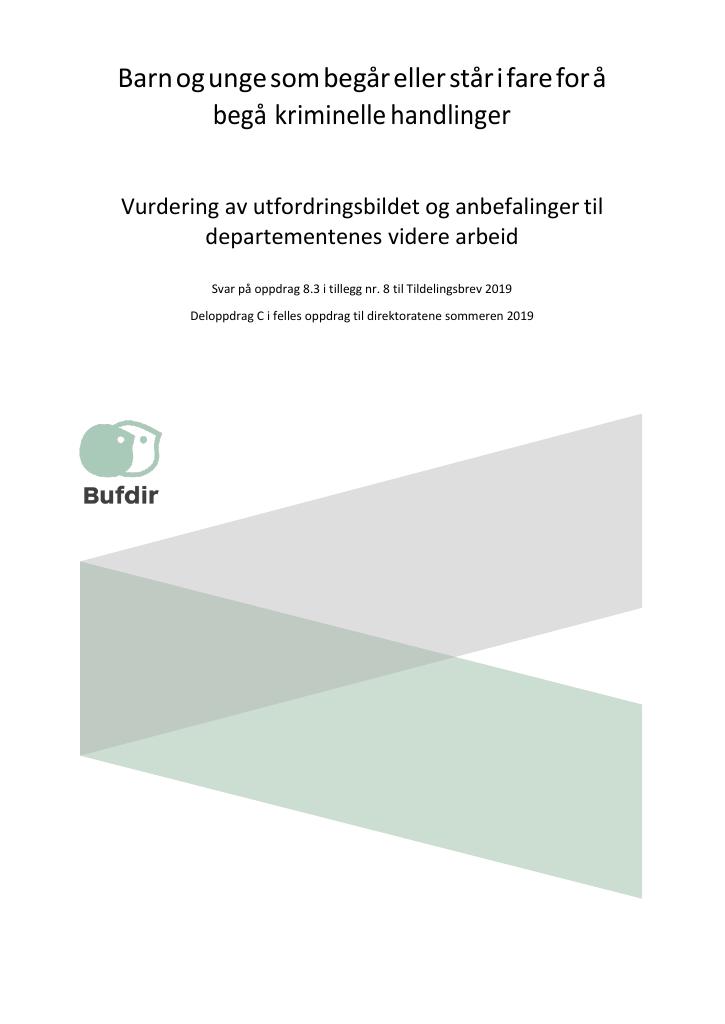 Forsiden av dokumentet Barn og unge som begår eller står i fare for å begå kriminelle handlinger