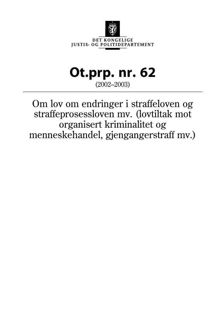 Forsiden av dokumentet Ot.prp. nr. 62 (2002-2003)