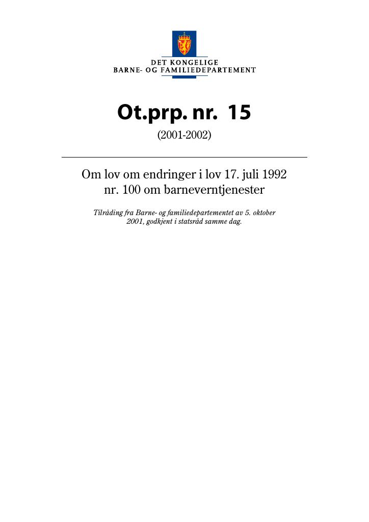 Forsiden av dokumentet Ot.prp. nr. 15 (2001-2002)