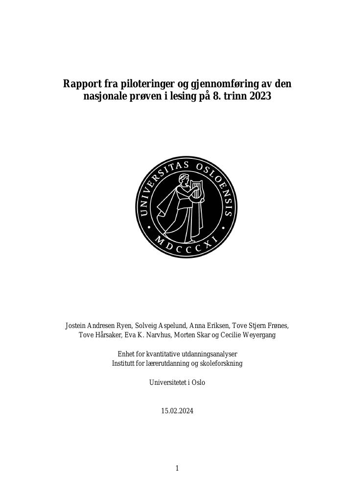 Forsiden av dokumentet Teknisk rapport for nasjonale prøver 2023