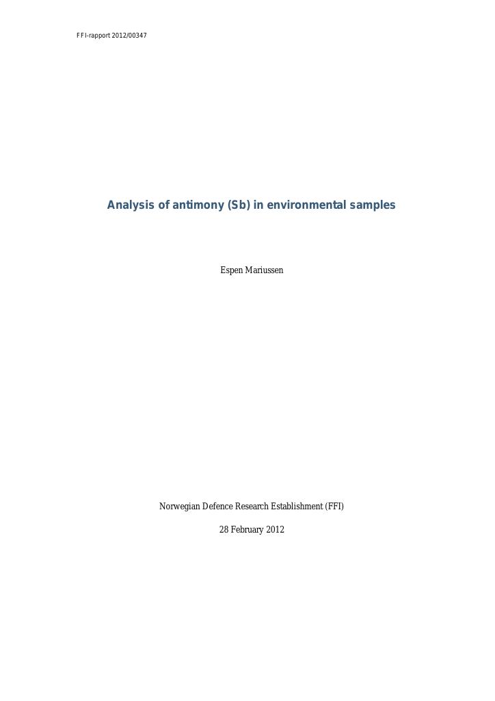 Forsiden av dokumentet Analysis of antimony (Sb) in environmental samples