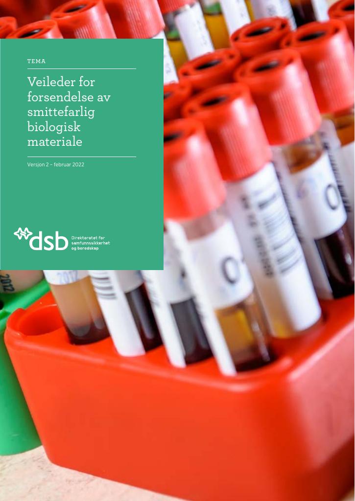 Forsiden av dokumentet Veileder for forsendelse av smittefarlig biologisk materiale : Versjon 2 – februar 2022
