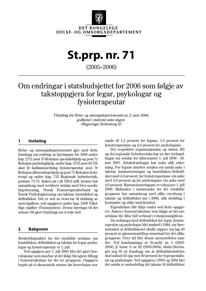Forsiden av dokumentet St.prp. nr. 71 (2005-2006)