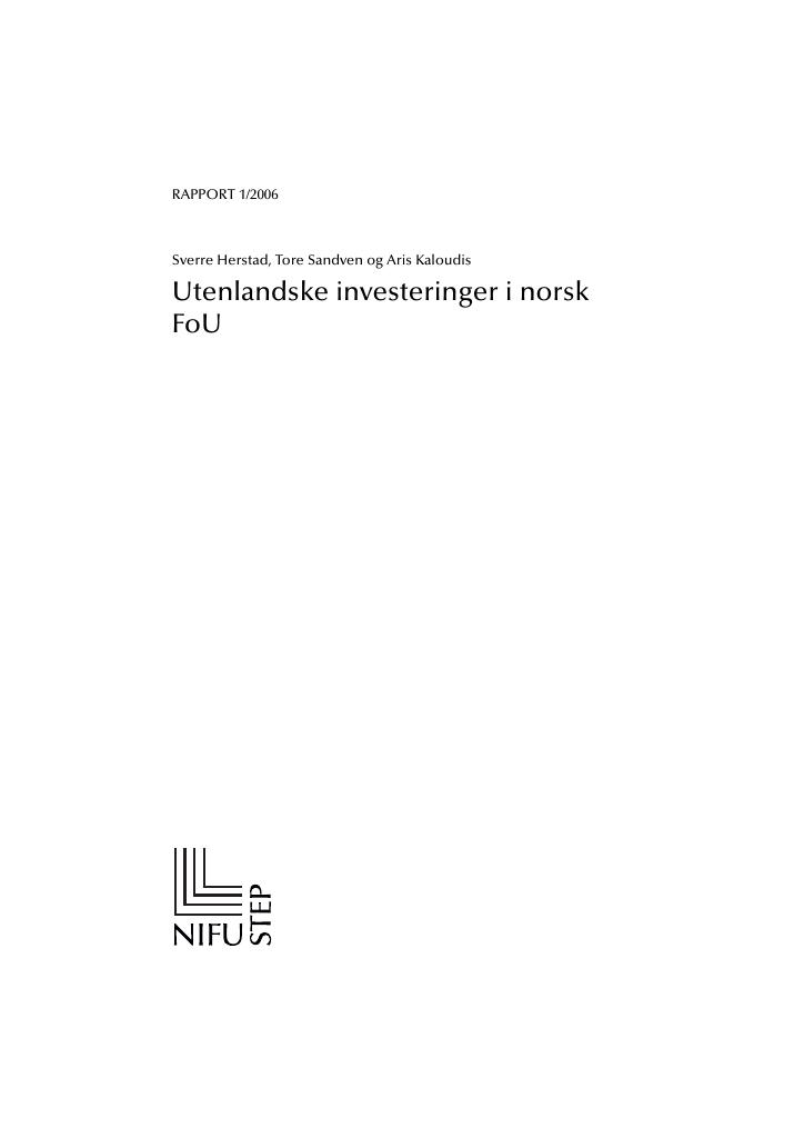 Forsiden av dokumentet Utenlandske investeringer i norsk FoU