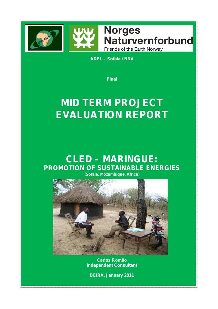 Forsiden av dokumentet Mid term evaluation report - CLED Maringue: Promotion of sustainable energies