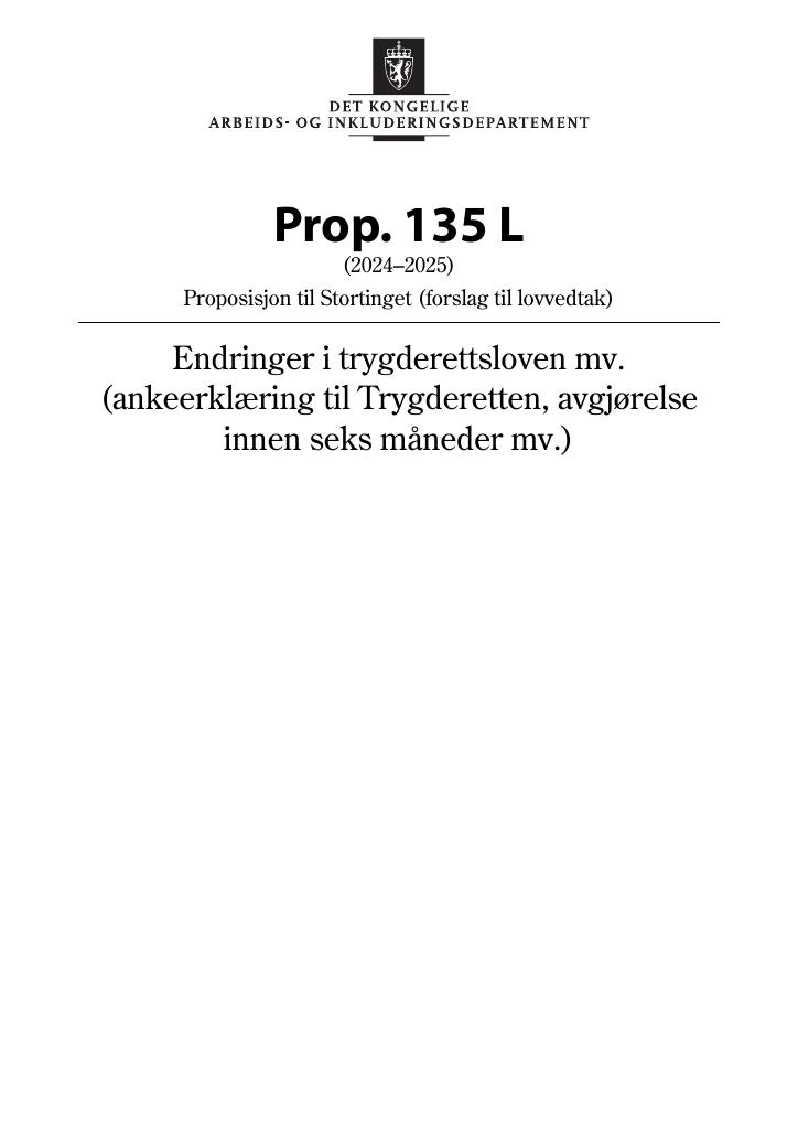 Forsiden av dokumentet Prop. 135 L (2024–2025)