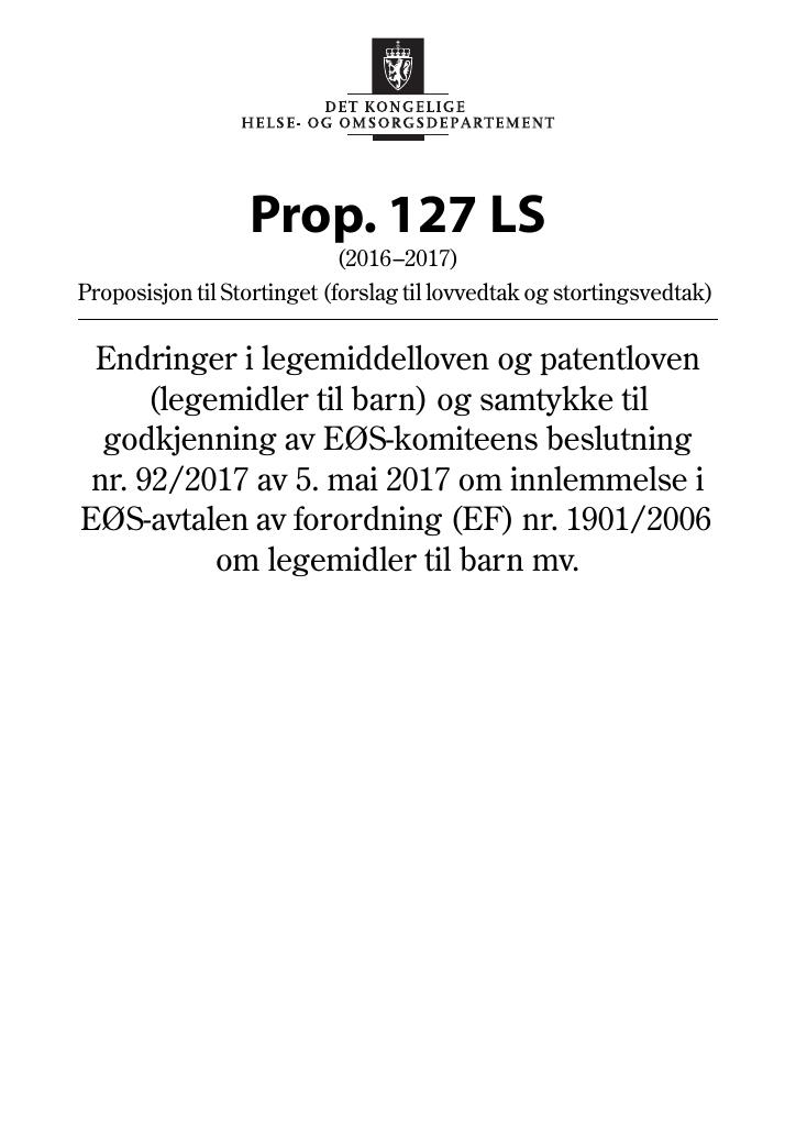 Forsiden av dokumentet Prop. 127 LS (2016–2017)