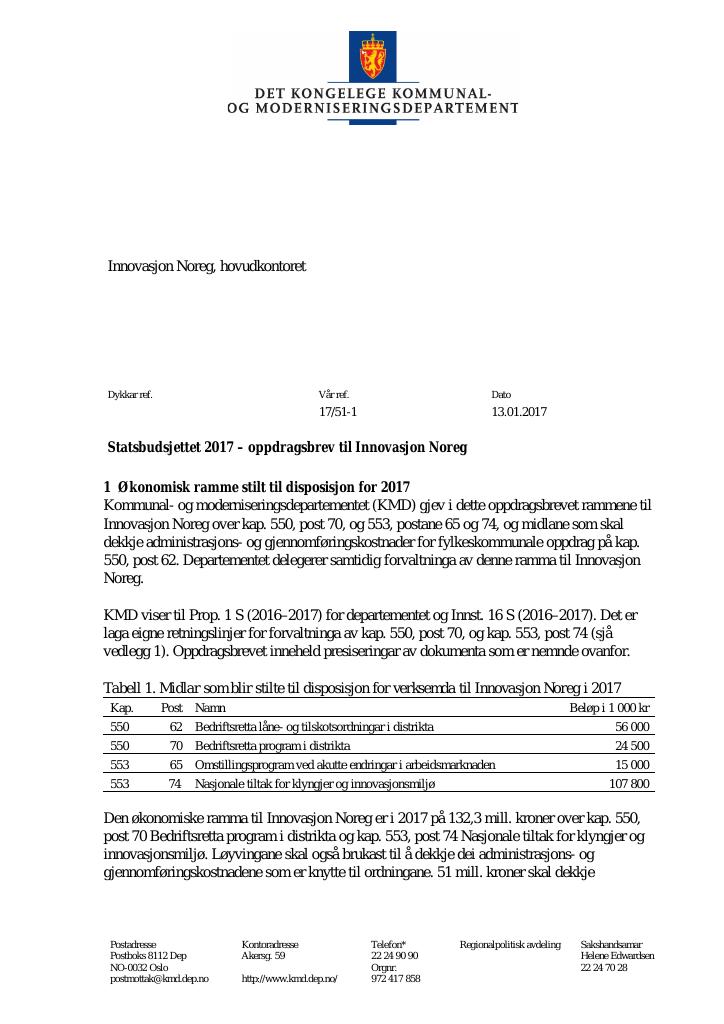 Forsiden av dokumentet Oppdragsbrev (pdf)