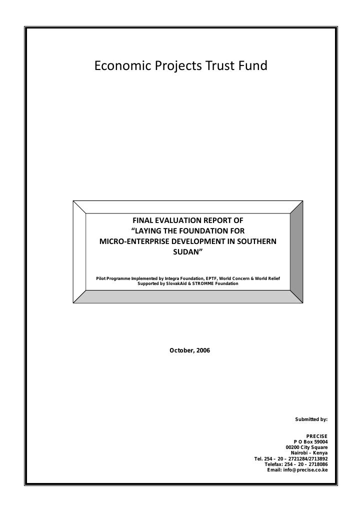 Forsiden av dokumentet Laying the Foundation for Micro Enterprise Development in Southern Sudan