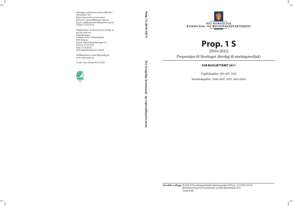 Forsiden av dokumentet Prop. 1 S (2010–2011)