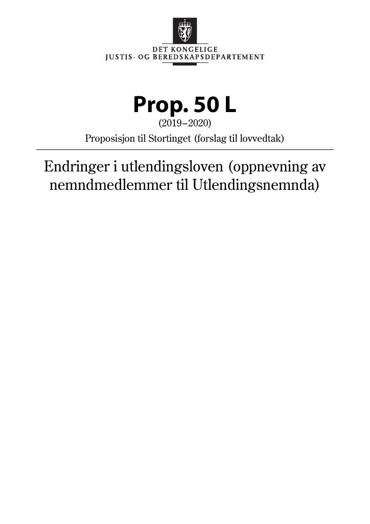 Forsiden av dokumentet Prop. 50 L (2019–2020)