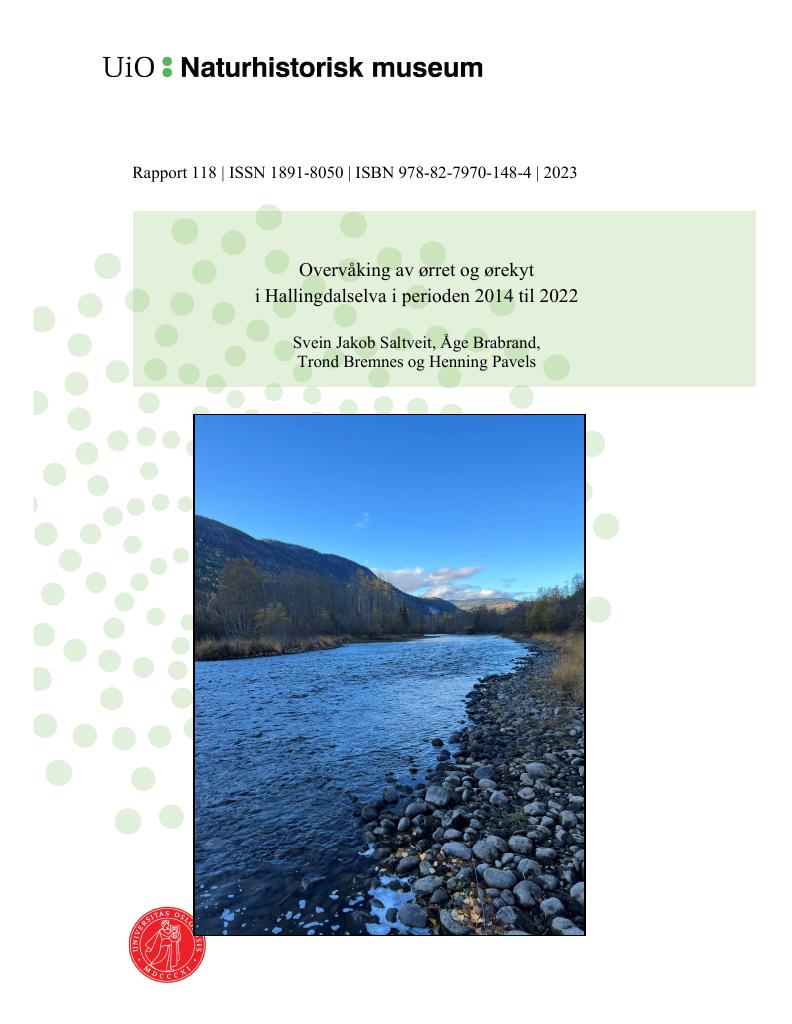 Forsiden av dokumentet Overvåking av ørret og ørekyt i Hallingdalselva fra 2014 til 2022