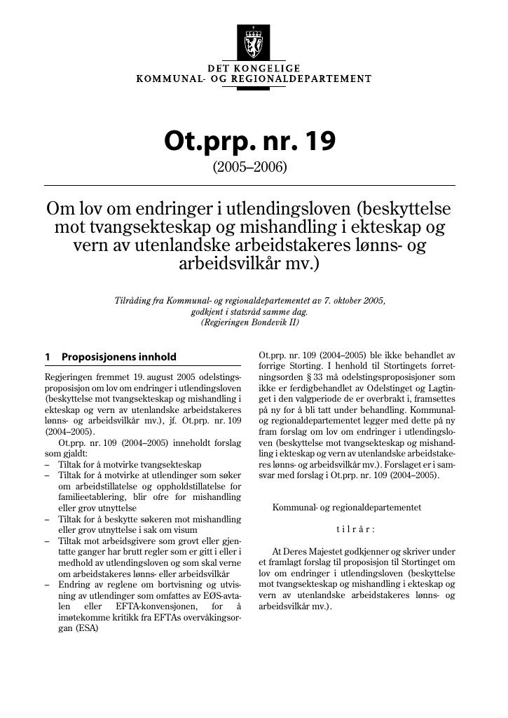 Forsiden av dokumentet Ot.prp. nr. 19 (2005-2006)